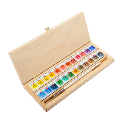 NEVSKAYA PALITRA Set acuarelas artistas “White Nights” 24 pans, caja de madera de abedul