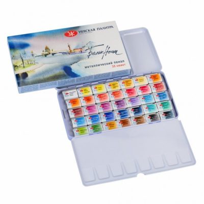 NEVSKAYA PALITRA Set acuarelas White Nights caja metálica, 35 pans